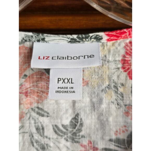 Liz Claiborne Women’s Blouse Petite XXL Floral Sheer Faux Wrap - Picture 3 of 6
